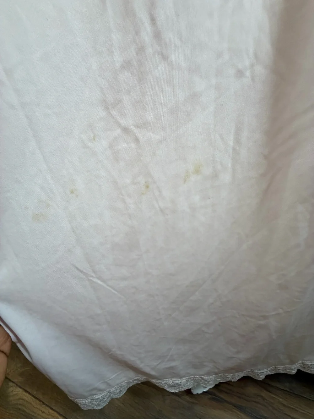 Vintage Shadowline Nylon Long Pink Lace-Trim Nightgown Size M Flawed see below